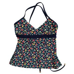Lands’ End Strappy Navy Floral Tankini Swim Top 6D